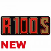 Autocollant pour cahche batterie R100S rouge et noir fond or